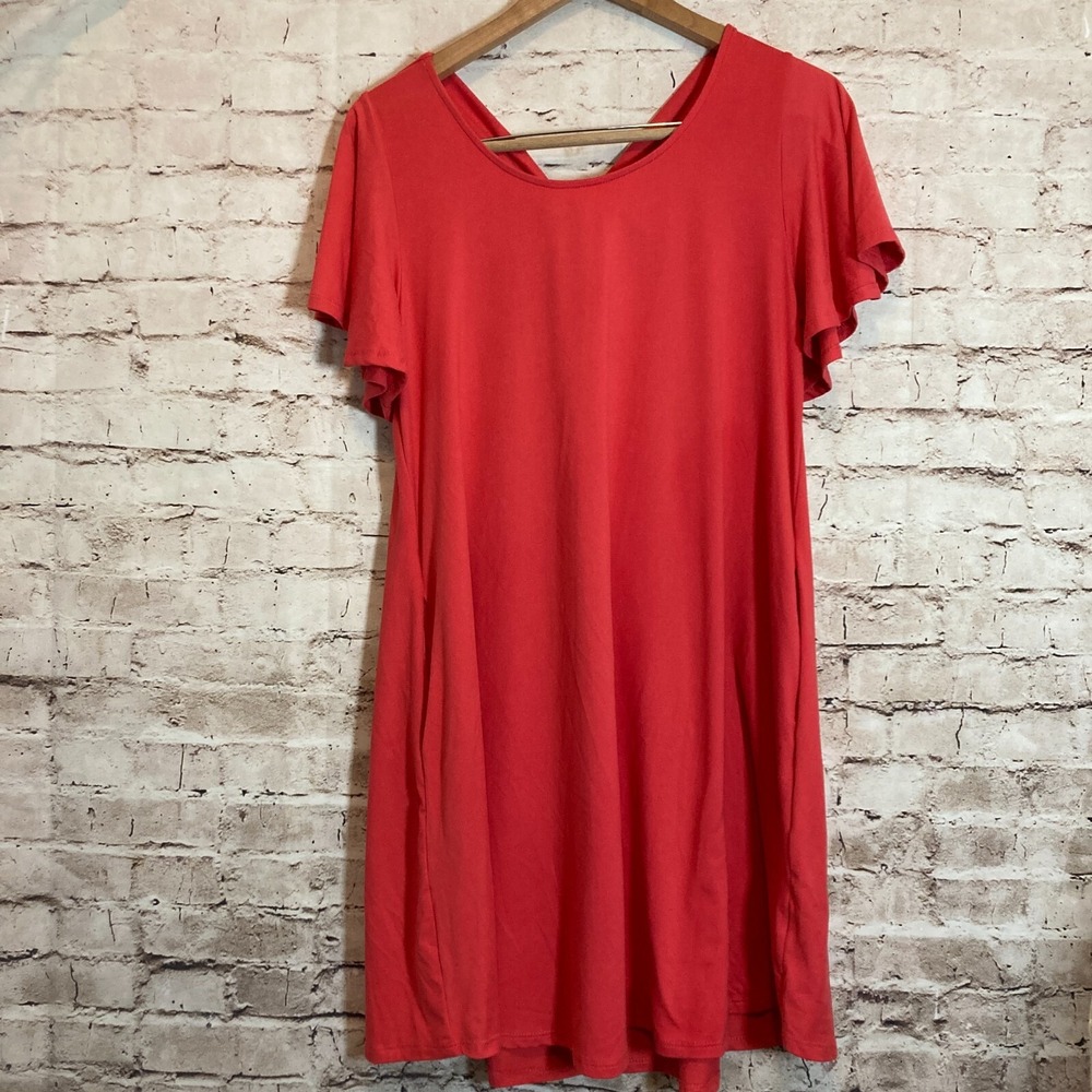 FSL Apparel T-Shirt Dress Womens Small Coral Cutout Open Back Pockets‎ Stretch
